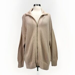 Varley Womens Cassady Knit Jacket Cardigan Sweater Sz S Full Zip Oversized Beige